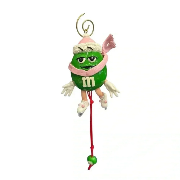 M&M Miss Green On Ice Skates Christmas Holiday Ornament - Picture 6 of 6